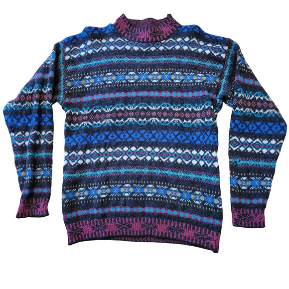 Lord Taylor Vintage Shetland Wool Fair Isle Sweater Scotland HOLES